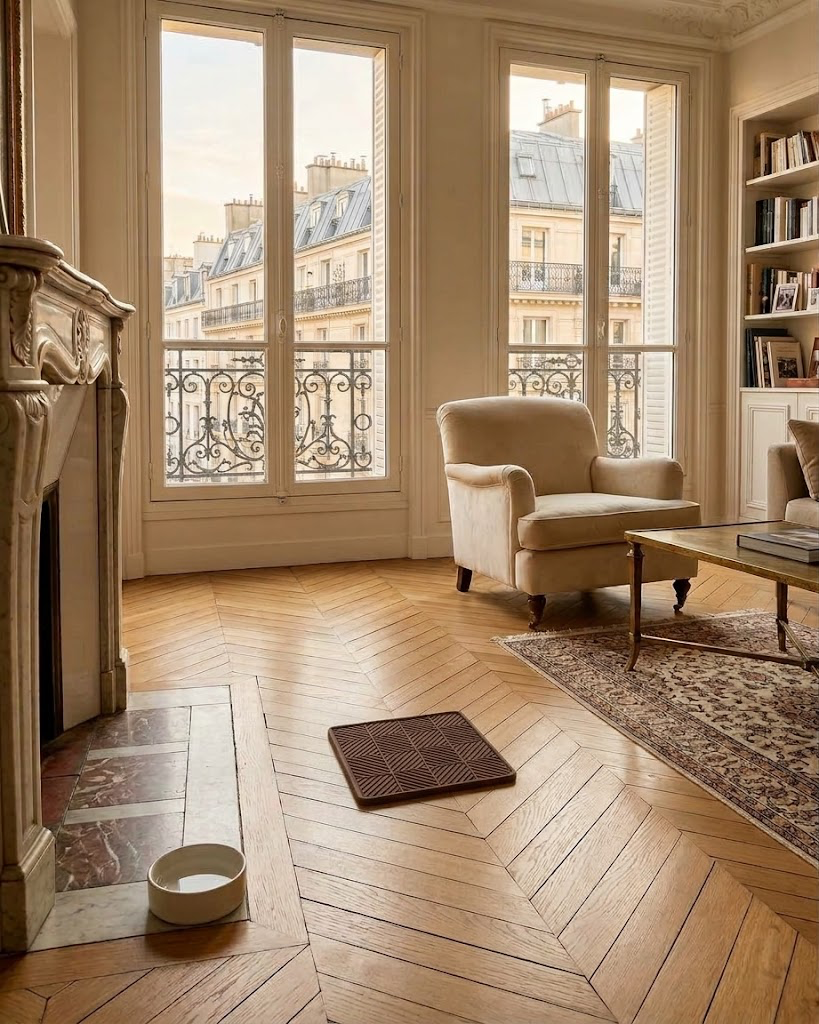 La Marqueterie, tapis de léchage en silicone, motif géométrique, Mocha