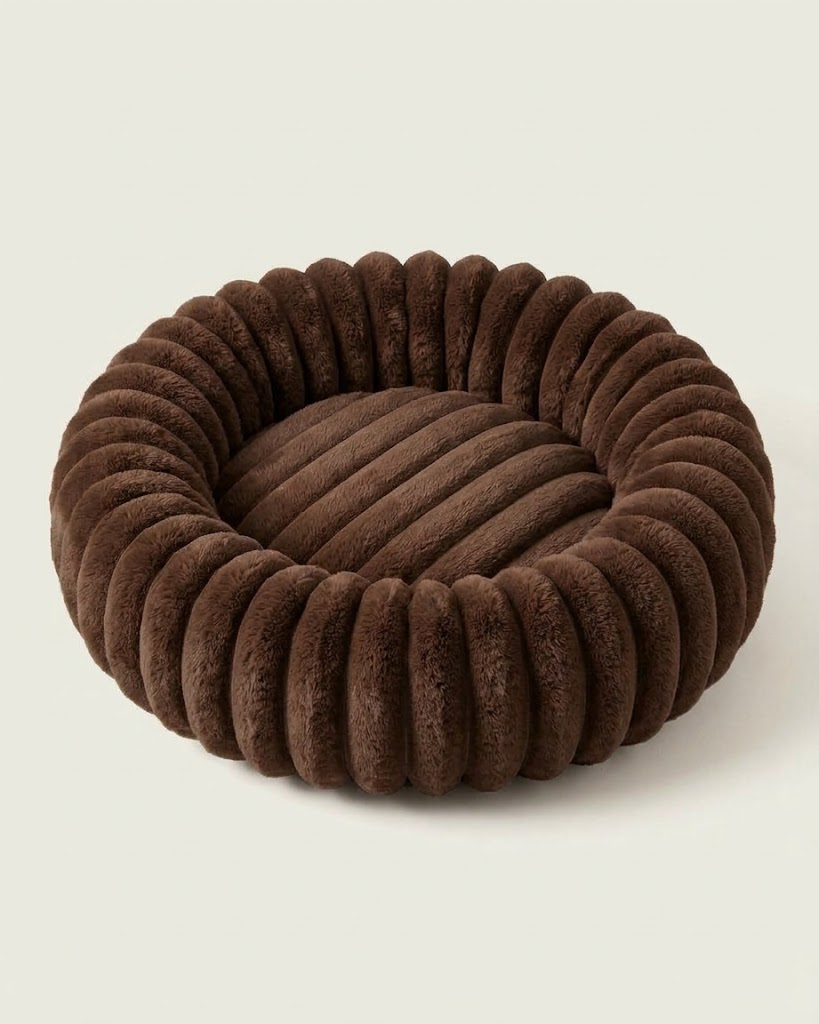 Le Cocon, panier rond en fausse fourrure douce, Mocha