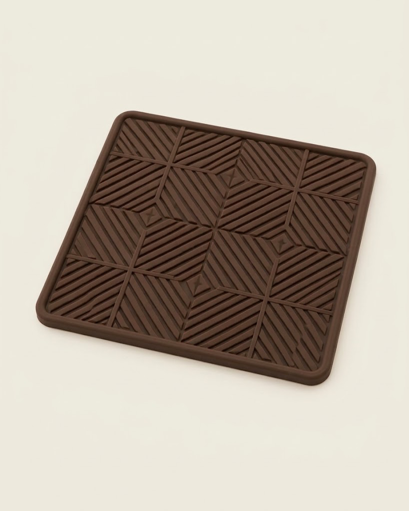 La Marqueterie, tapis de léchage en silicone, motif géométrique, Mocha