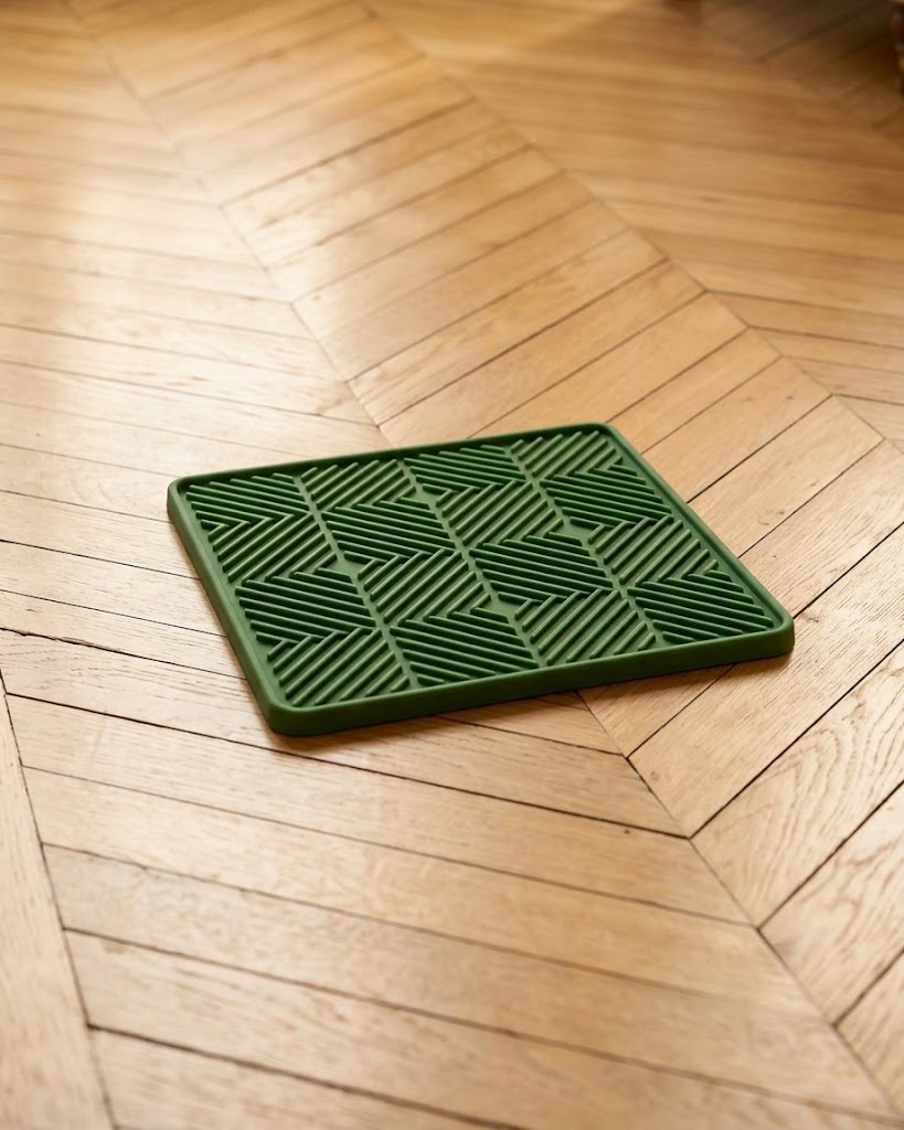 La Marqueterie, tapis de léchage en silicone, motif géométrique, Vert forêt