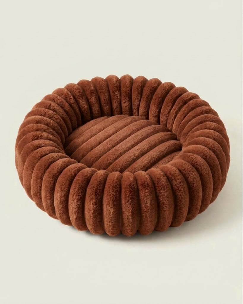 Le Cocon, panier rond en fausse fourrure douce, Terracotta