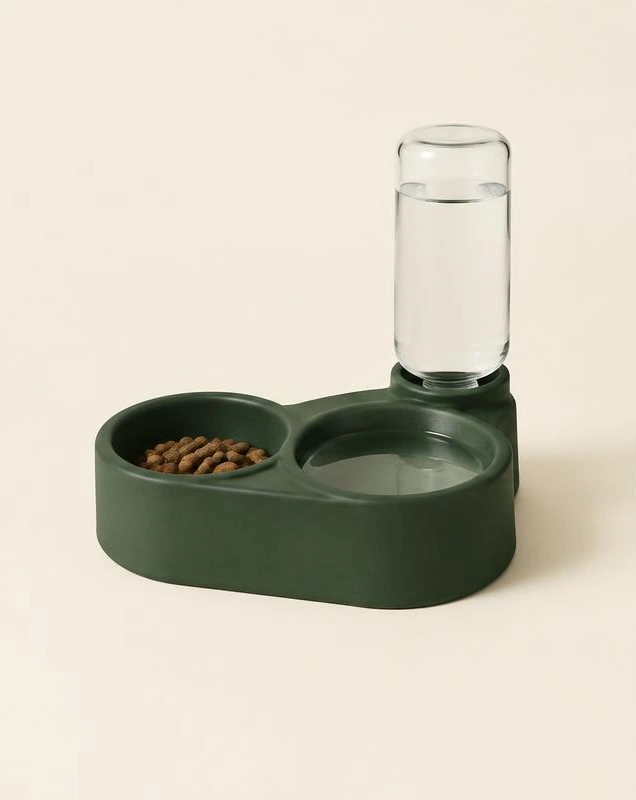 La Table d’Hôte, gamelle en céramique avec réservoir d'eau, Vert forêt